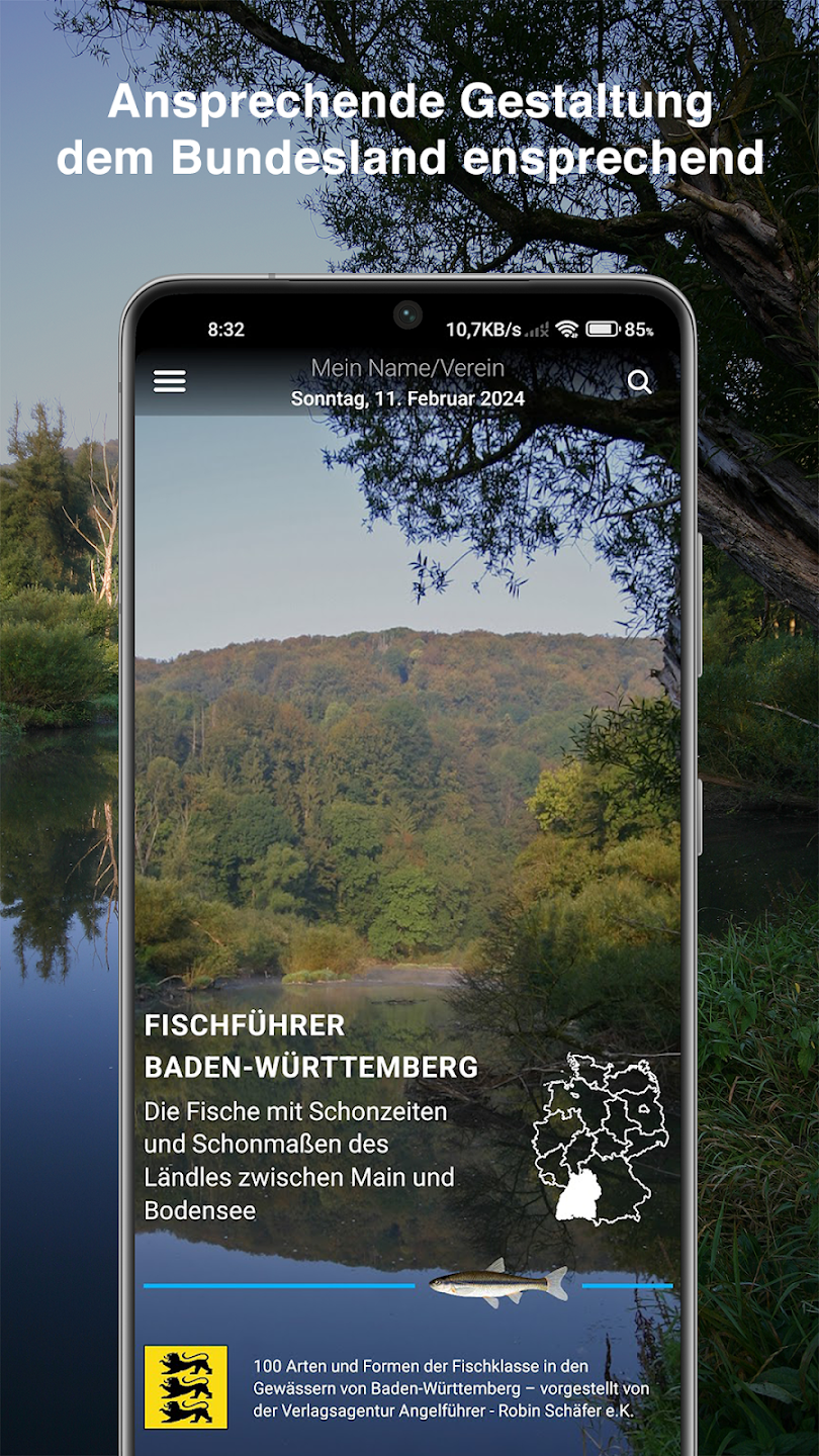 Startscreen der Fischführer App Baden-Württemberg auf einem Smartphone
