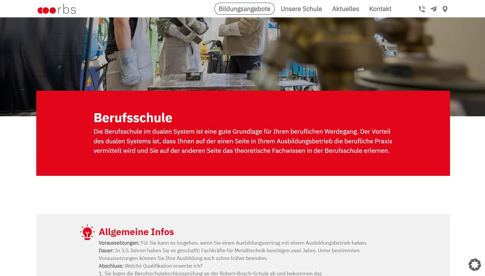 Ein Ausschnitt der Berufsschule Seite von rbs-stuttgart.de